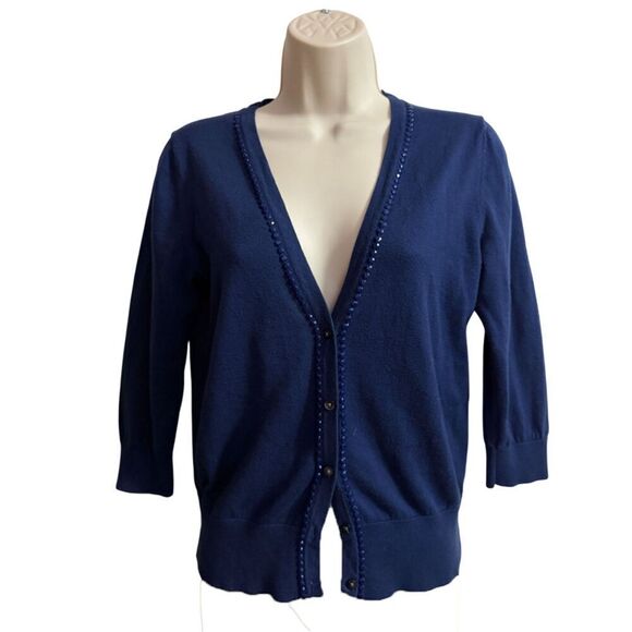 Old Navy Beaded Button Front Navy Sweater Size M - Picture 5 of 9